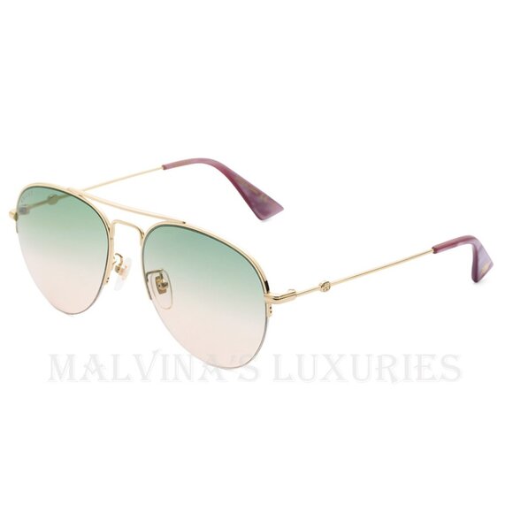 GUCCI SUNGLASSES GG0107S 006 AVIATOR INTERLOCKING G LOGO AND BEE DETAIL - Picture 1 of 6
